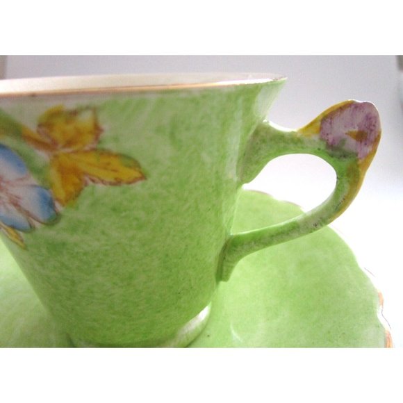 James Kent Longton England Green Cup & Saucer & Flower Handle #1156 VTG - *READ* - Picture 7 of 14